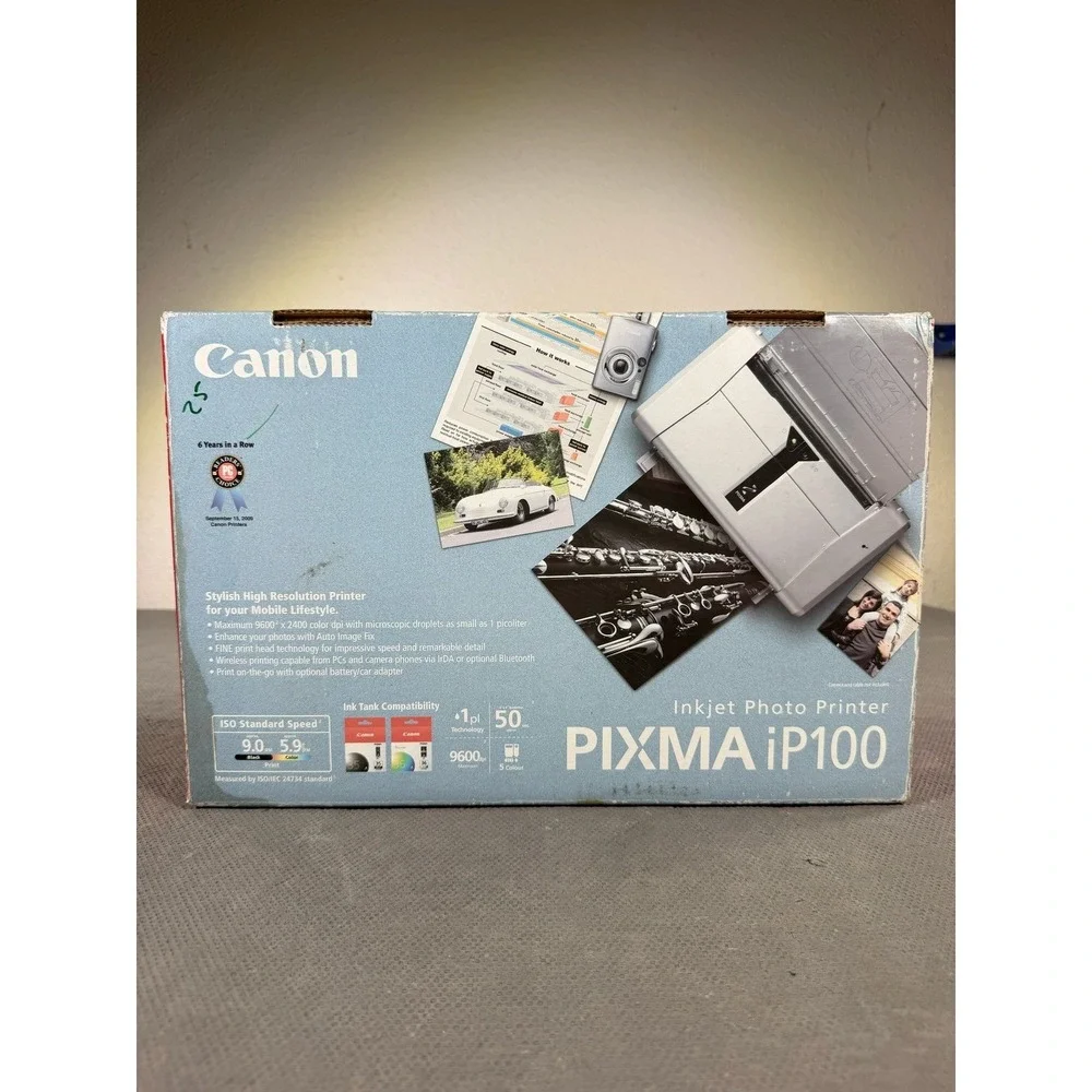 Canon PIXMA iP100 Inkjet Photo Printer Mobile Wireless 1446B002 Silver Gray